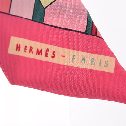 Hermes Silk On A Summer Day Twilly Rose Vif Jaune Soufre Vert 5 of 5