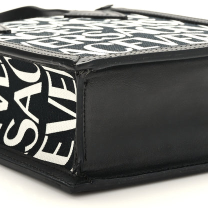 Versace Canvas Jacquard Mini Allover Logo Tote Black White 7 of 8