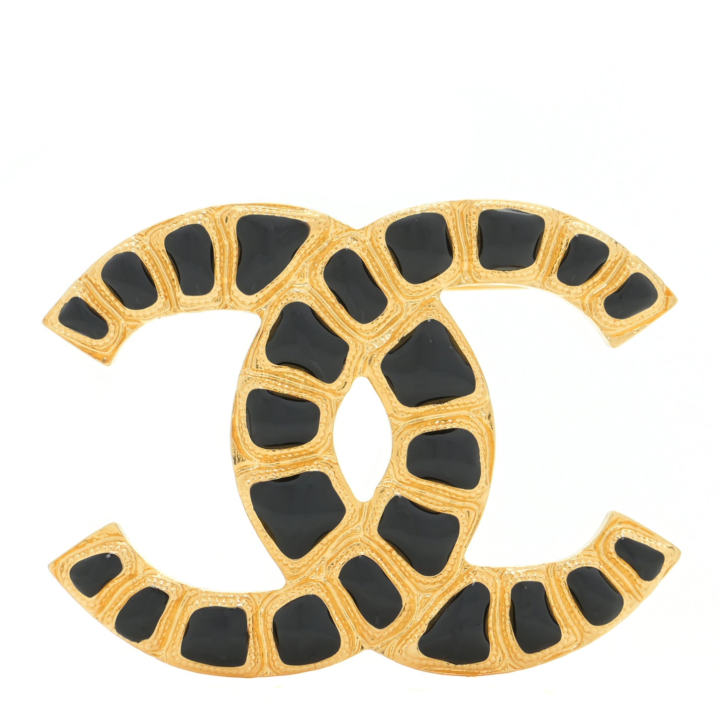 Gripoix Poured Glass Along The Nile CC Brooch Black Gold