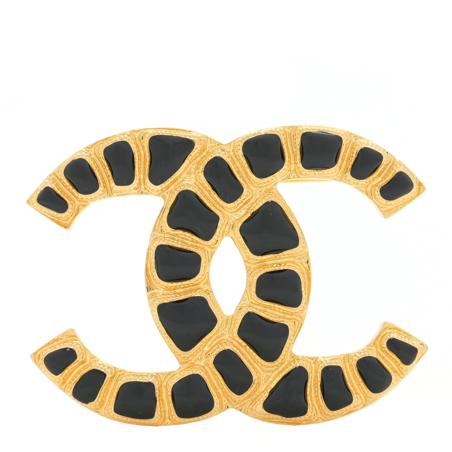 Chanel Gripoix Poured Glass Along The Nile CC Brooch Black Gold 1 of 5