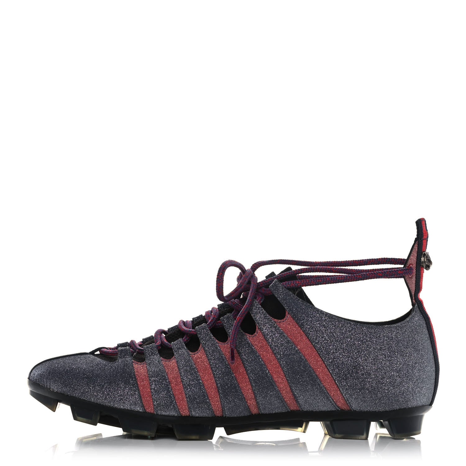 Gucci Nappa Sparkle Feline Web Titan Lace Up Sneakers 8.5 Caspian Rosso 1 of 10