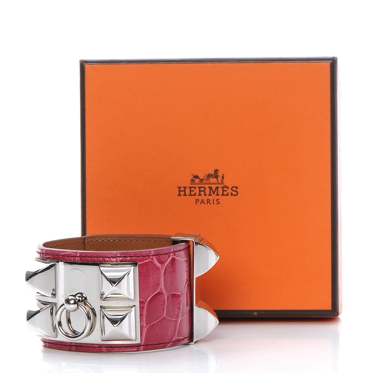Hermes Shiny Alligator Collier De Chien CDC Bracelet S Framboise 9 of 9
