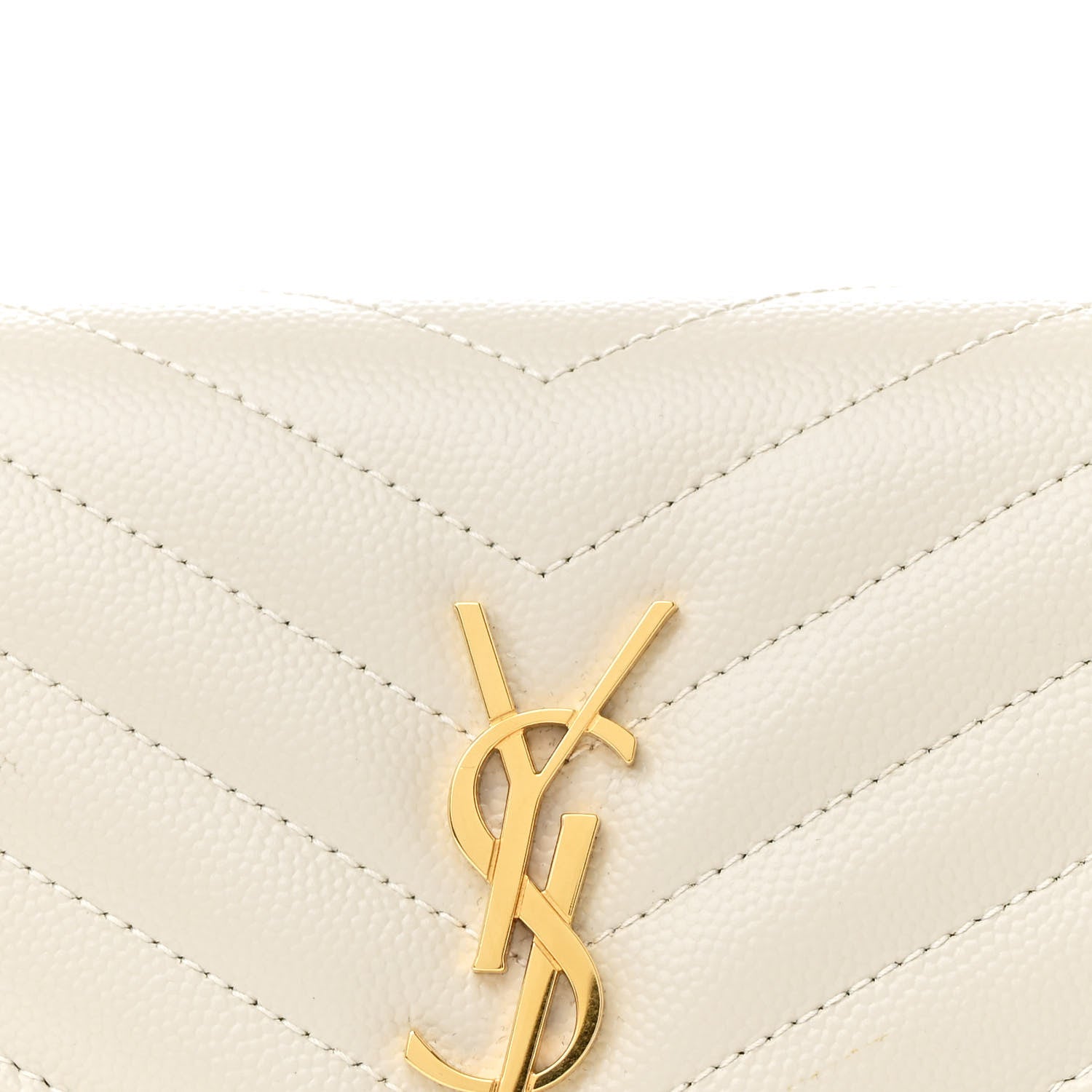 Saint Laurent Grain De Poudre Matelasse Chevron Monogram Envelope Chain Wallet Crema Soft 9 of 11