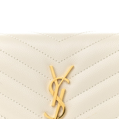 Saint Laurent Grain De Poudre Matelasse Chevron Monogram Envelope Chain Wallet Crema Soft 9 of 11