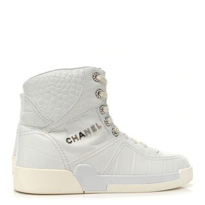 Chanel Calfskin Crocodile Embossed Cocodile High Top Sneakers 39.5 White 4 of 13