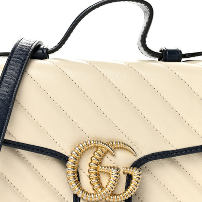 Gucci Vintage Effect Calfskin Matelasse Diagonal Mini Torchon GG Marmont Top Handle Shoulder Bag Mystic White Blue Agata 8 of 13