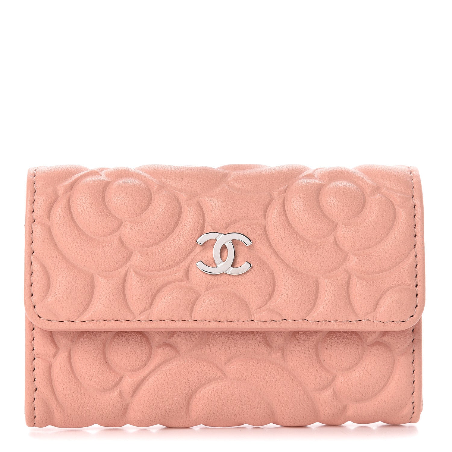 Chanel Goatskin Camellia Embossed Card Holder Wallet Light Pink 1 of 13
