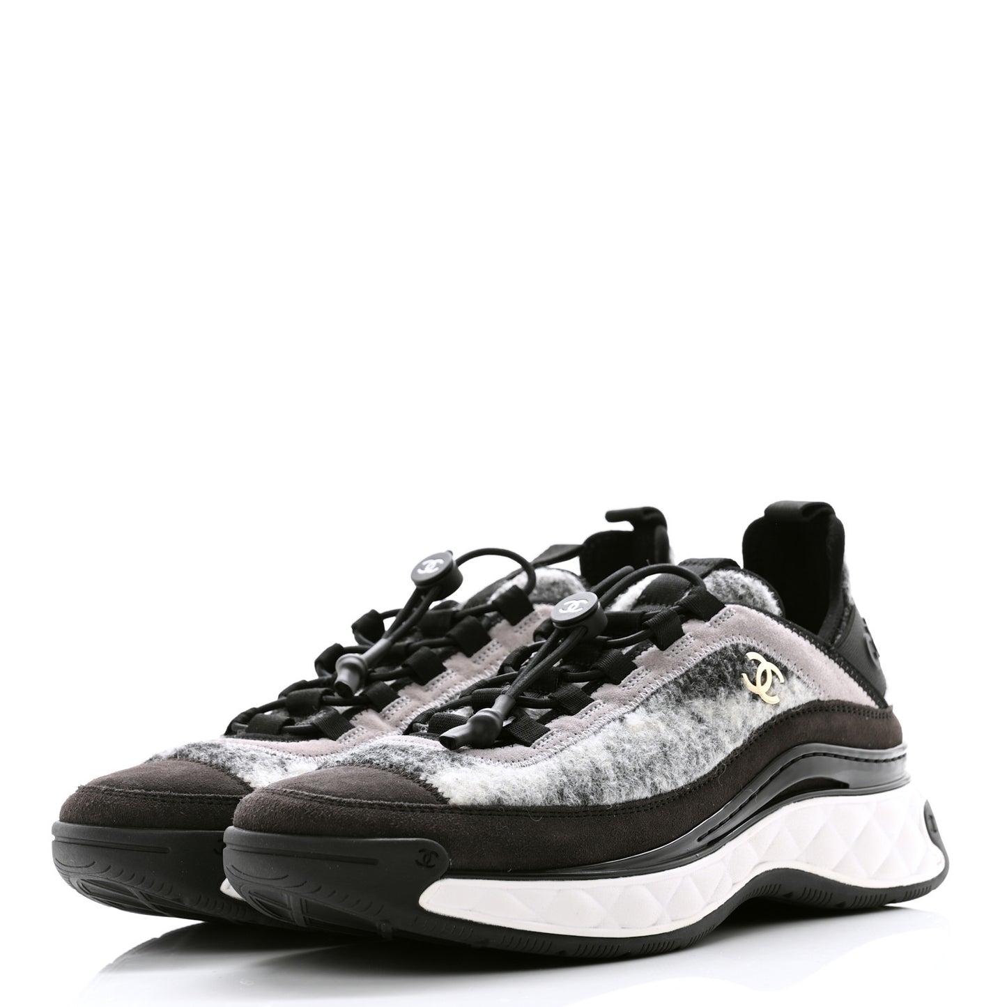 Fabric Suede Calfskin CC Sneakers 39.5 Gray