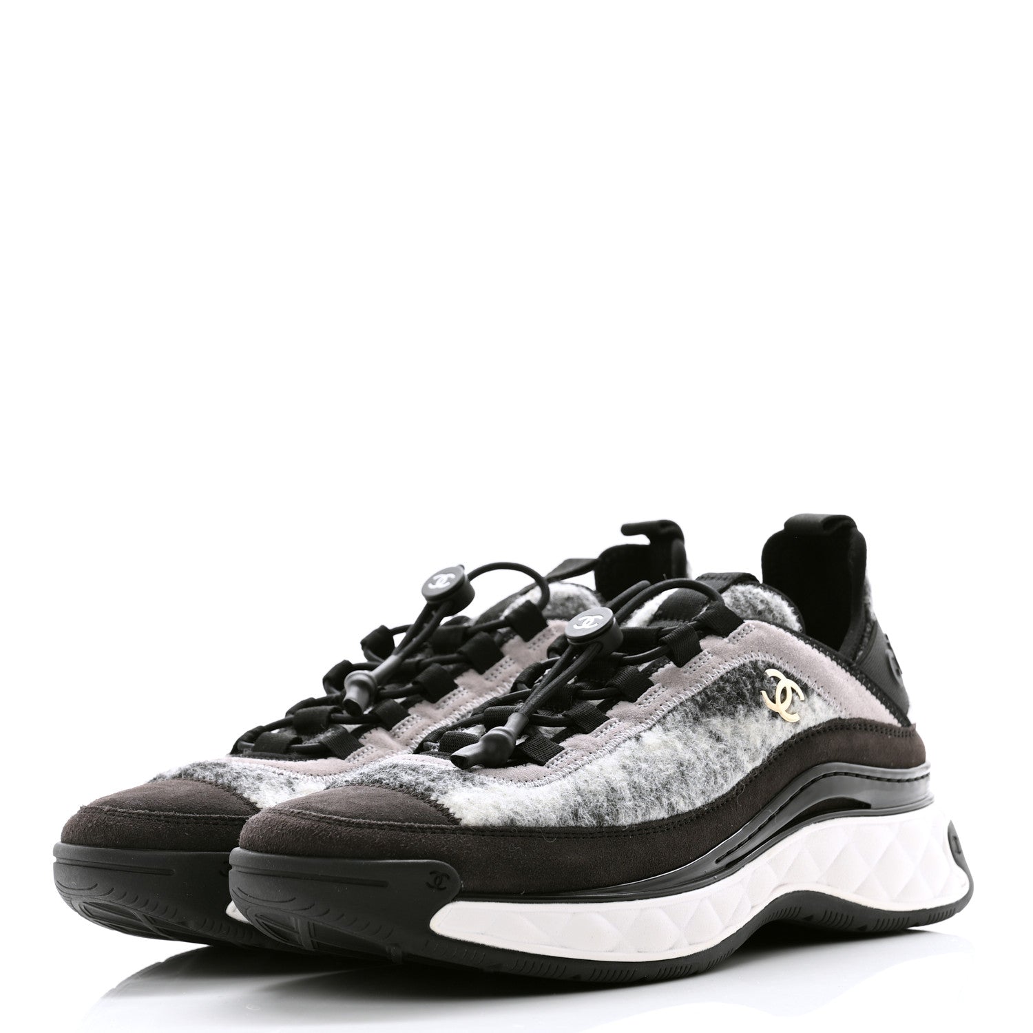 Chanel Fabric Suede Calfskin CC Sneakers 39.5 Gray 3 of 9