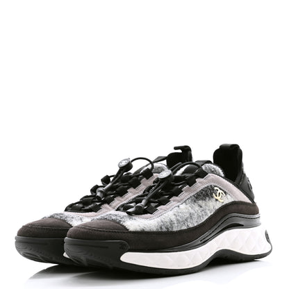 Chanel Fabric Suede Calfskin CC Sneakers 39.5 Gray 3 of 9