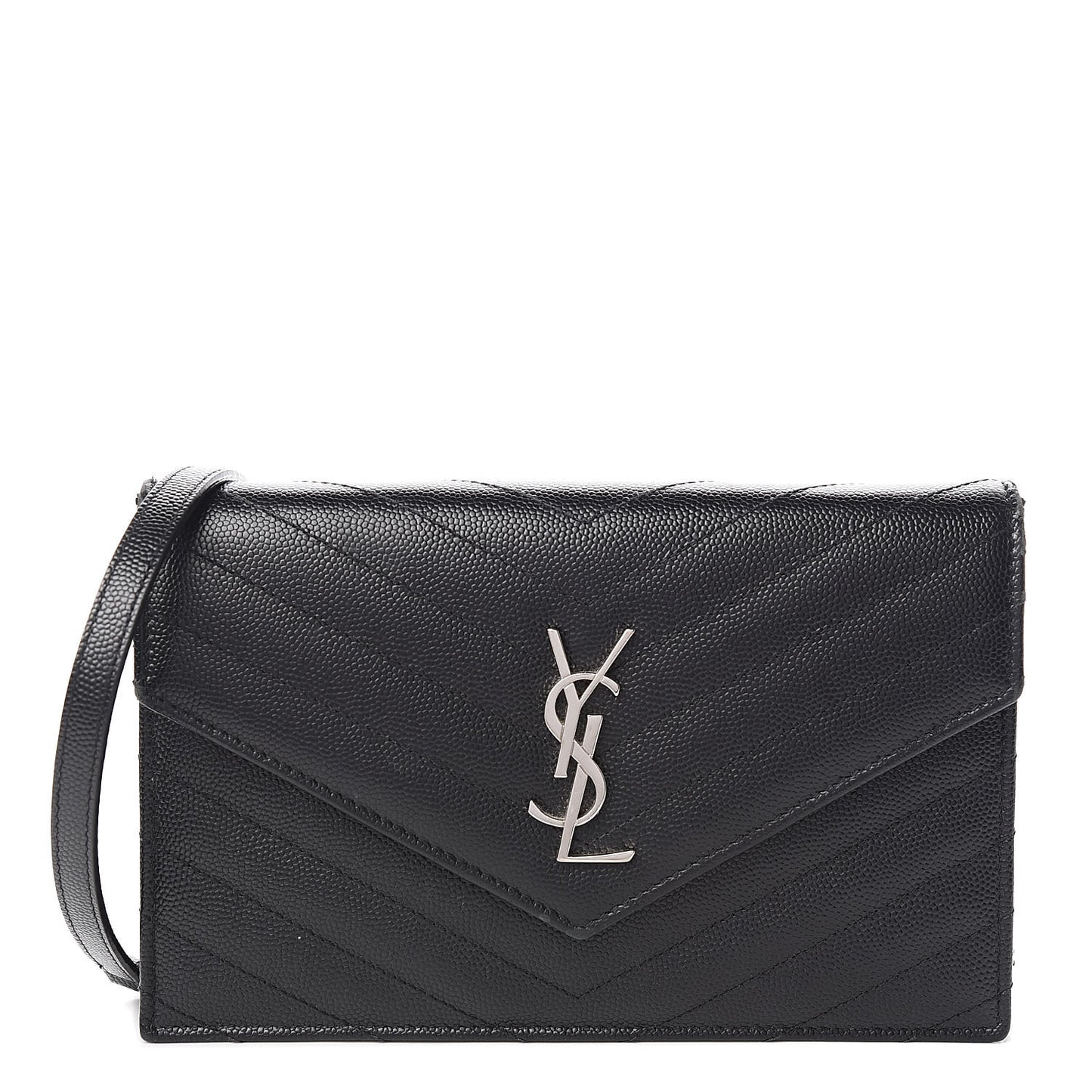 Grain De Poudre Matelasse Chevron Monogram Envelope Chain Wallet Black