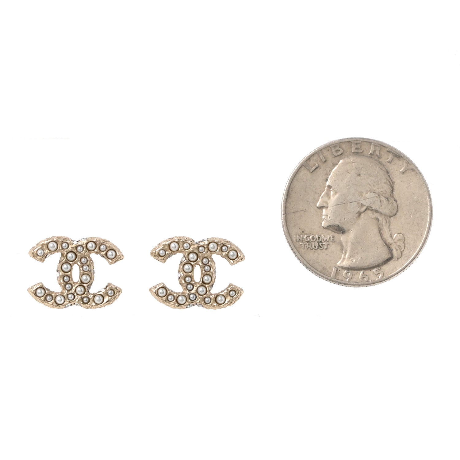 Chanel Metal Graduated Pearl Crystal CC Earrings Light Gold 2 of 5