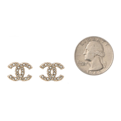 Chanel Metal Graduated Pearl Crystal CC Earrings Light Gold 2 of 5