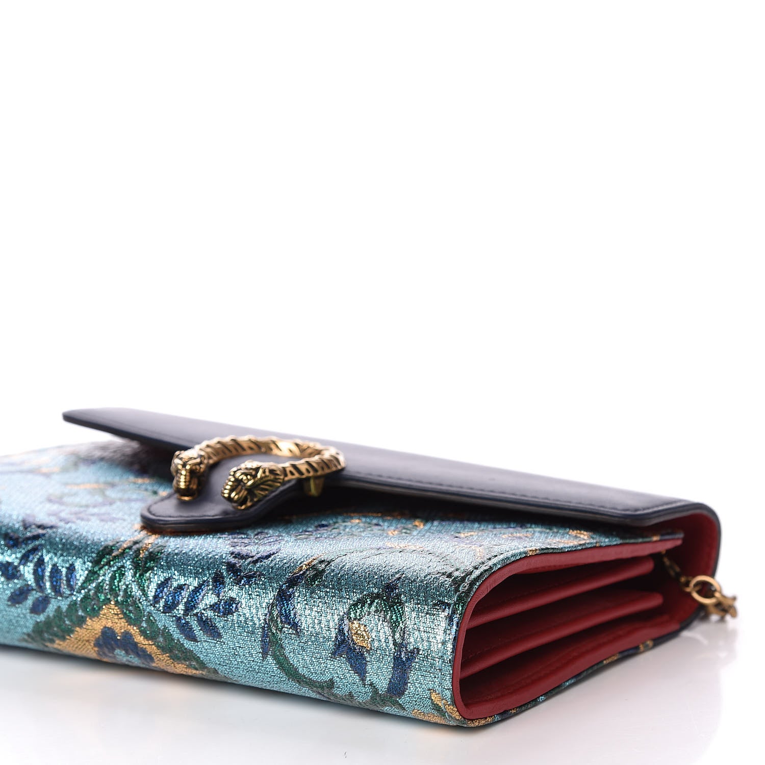 Gucci Metallic Brocade Calfskin Mini Dionysus Chain Wallet Black Blue Azure 8 of 9