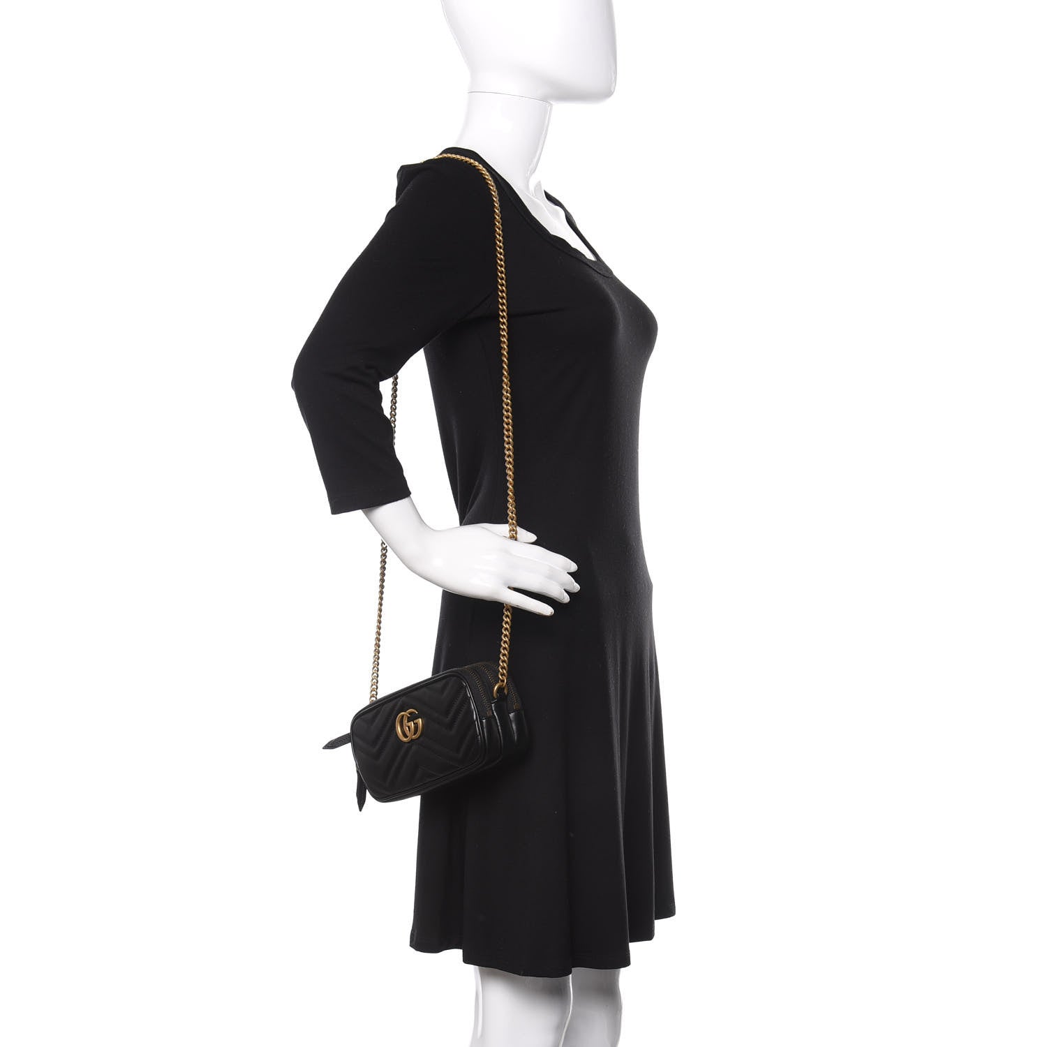 Gucci Calfskin Matelasse Mini GG Marmont Chain Crossbody Bag Black 2 of 14