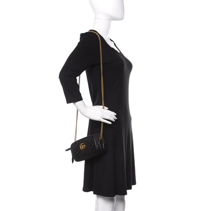 Gucci Calfskin Matelasse Mini GG Marmont Chain Crossbody Bag Black 2 of 14