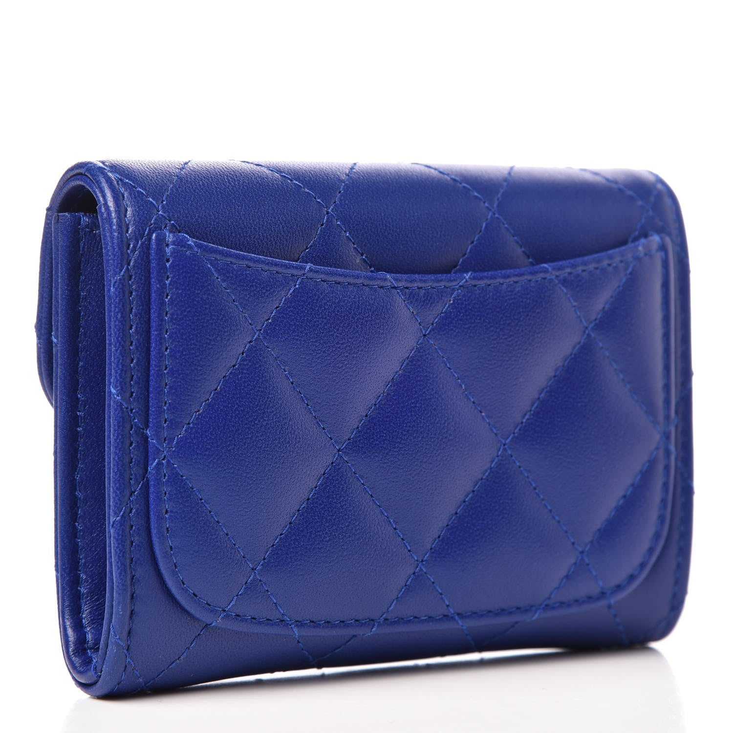 Chanel Lambskin Quilted Card Holder Wallet Blue 3 of 8