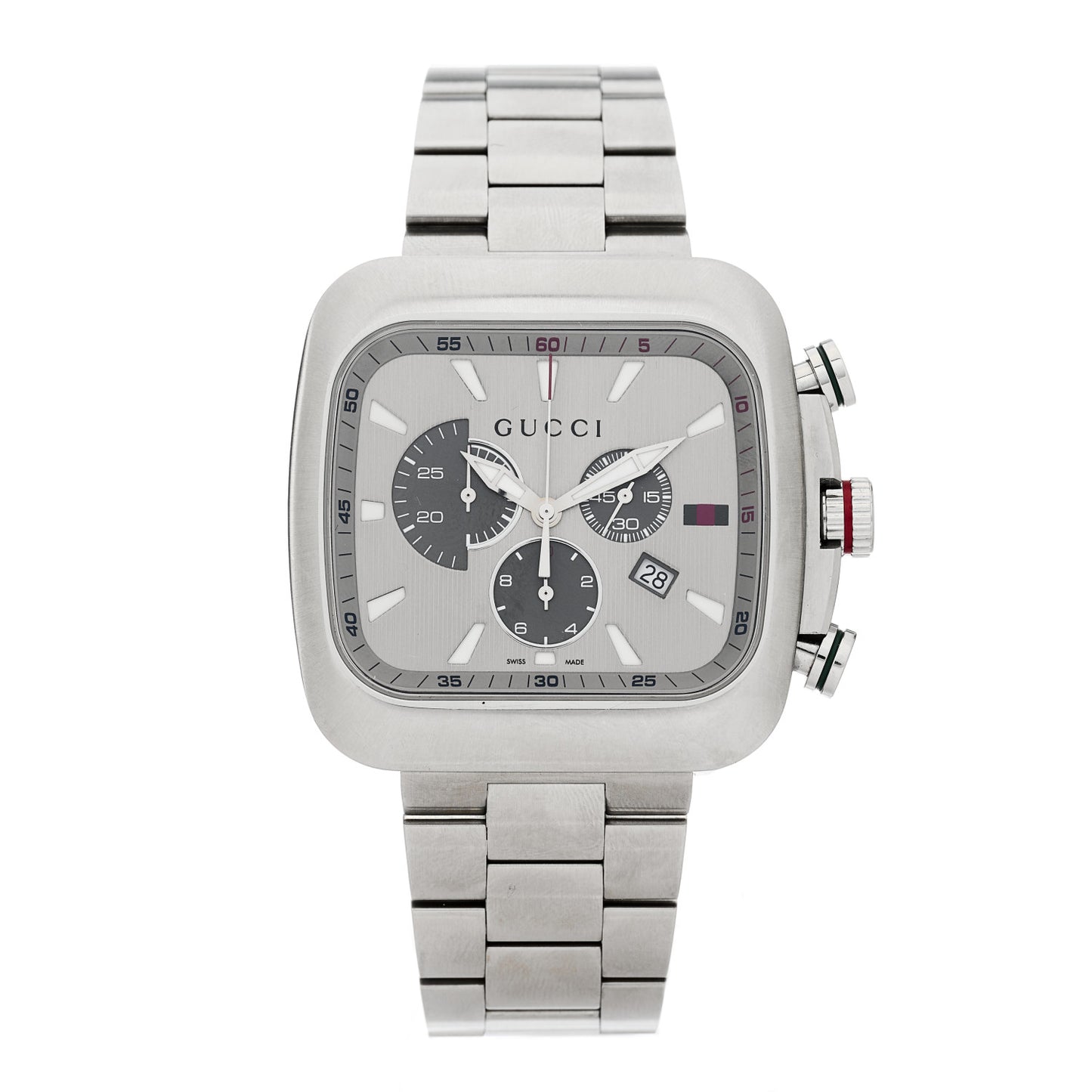 Stainless Steel 44mm G Coupe Square Chronograph Quartz Watch Silver