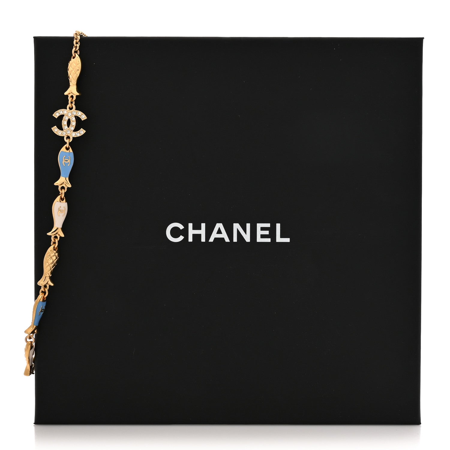 Chanel Metal Crystal Enamel CC By the Sea Fish Choker Gold Blue 5 of 5