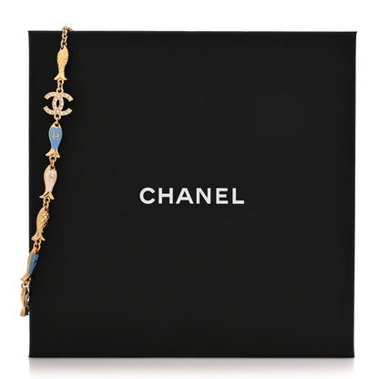 Chanel Metal Crystal Enamel CC By the Sea Fish Choker Gold Blue 5 of 5