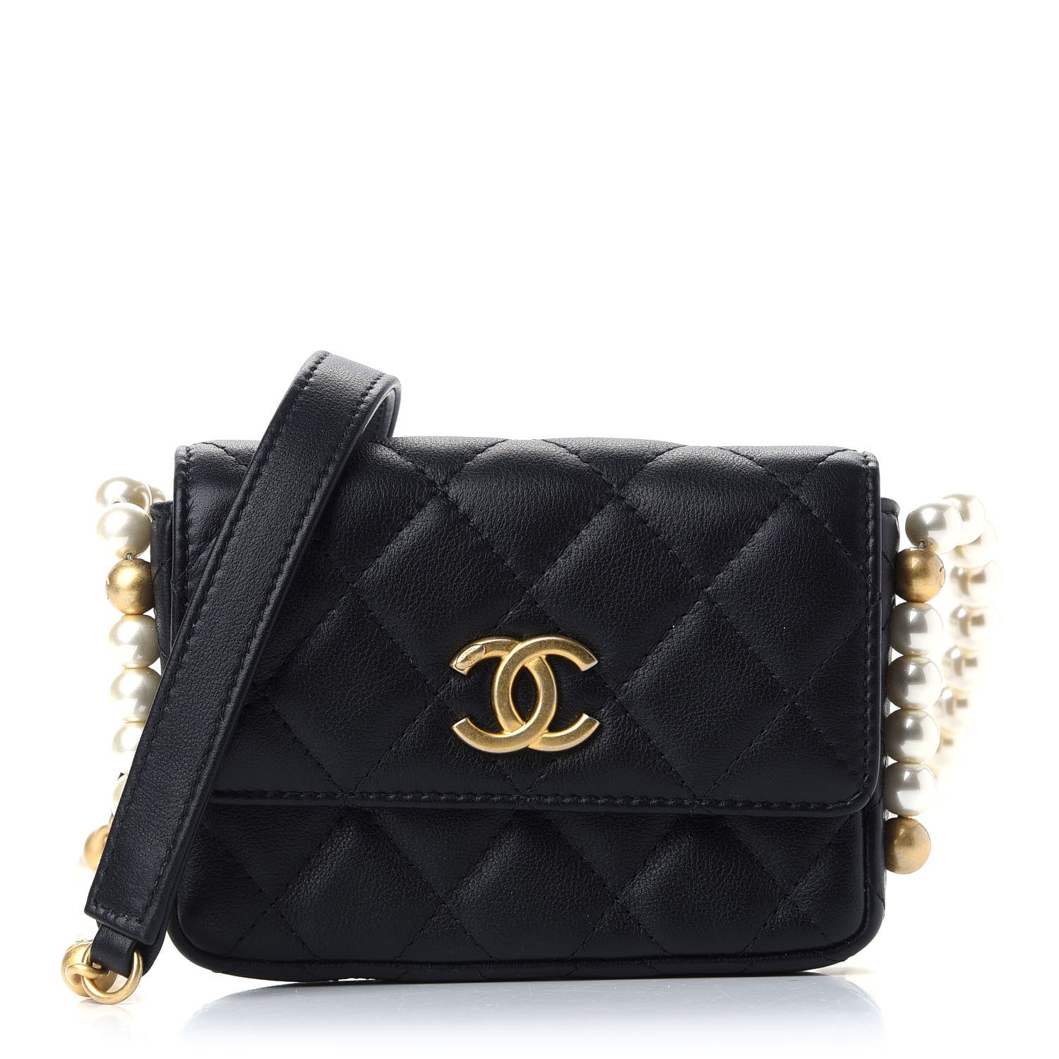 Chanel Calfskin Quilted About Pearls Card Holder Flap With Chain Black 1 of 10