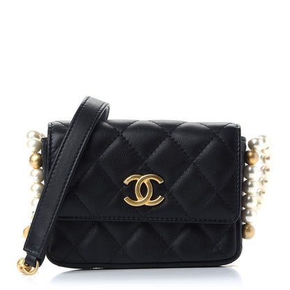 Chanel Calfskin Quilted About Pearls Card Holder Flap With Chain Black 1 of 10