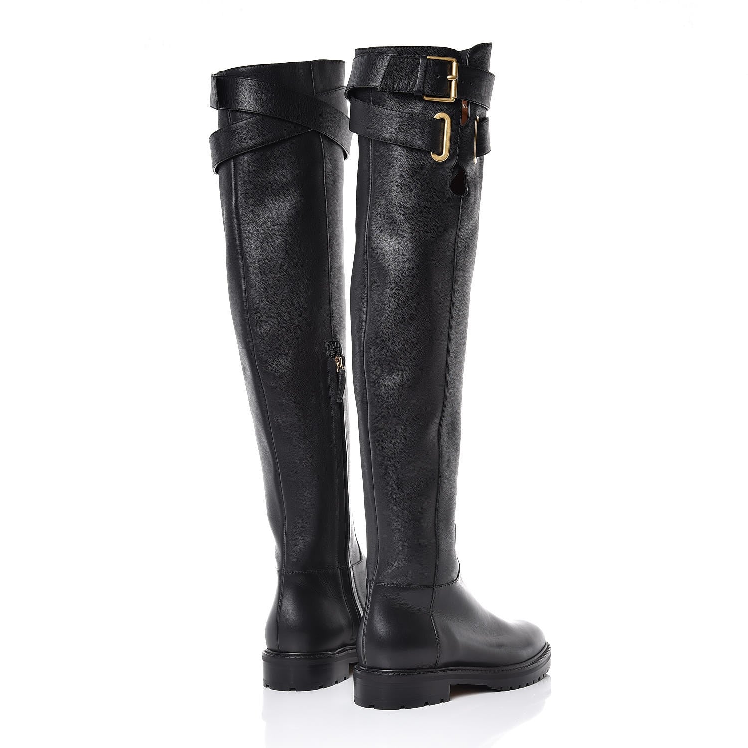 Valentino Garavani Calfskin Knee High Buckle Boots 36 Black 4 of 8