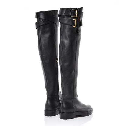 Valentino Garavani Calfskin Knee High Buckle Boots 36 Black 4 of 8