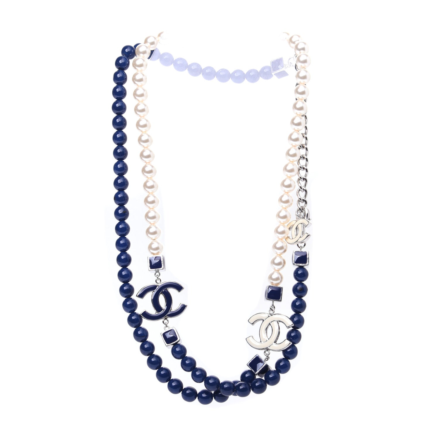 Chanel Pearl CC Long Necklace Pearly White Blue 2 of 14