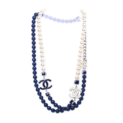 Chanel Pearl CC Long Necklace Pearly White Blue 2 of 14