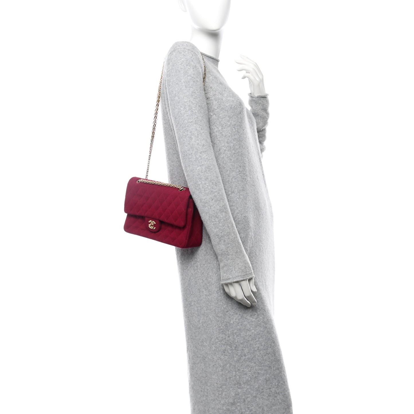 Jersey Quilted Medium Double Flap Bijoux Chain Dark Pink