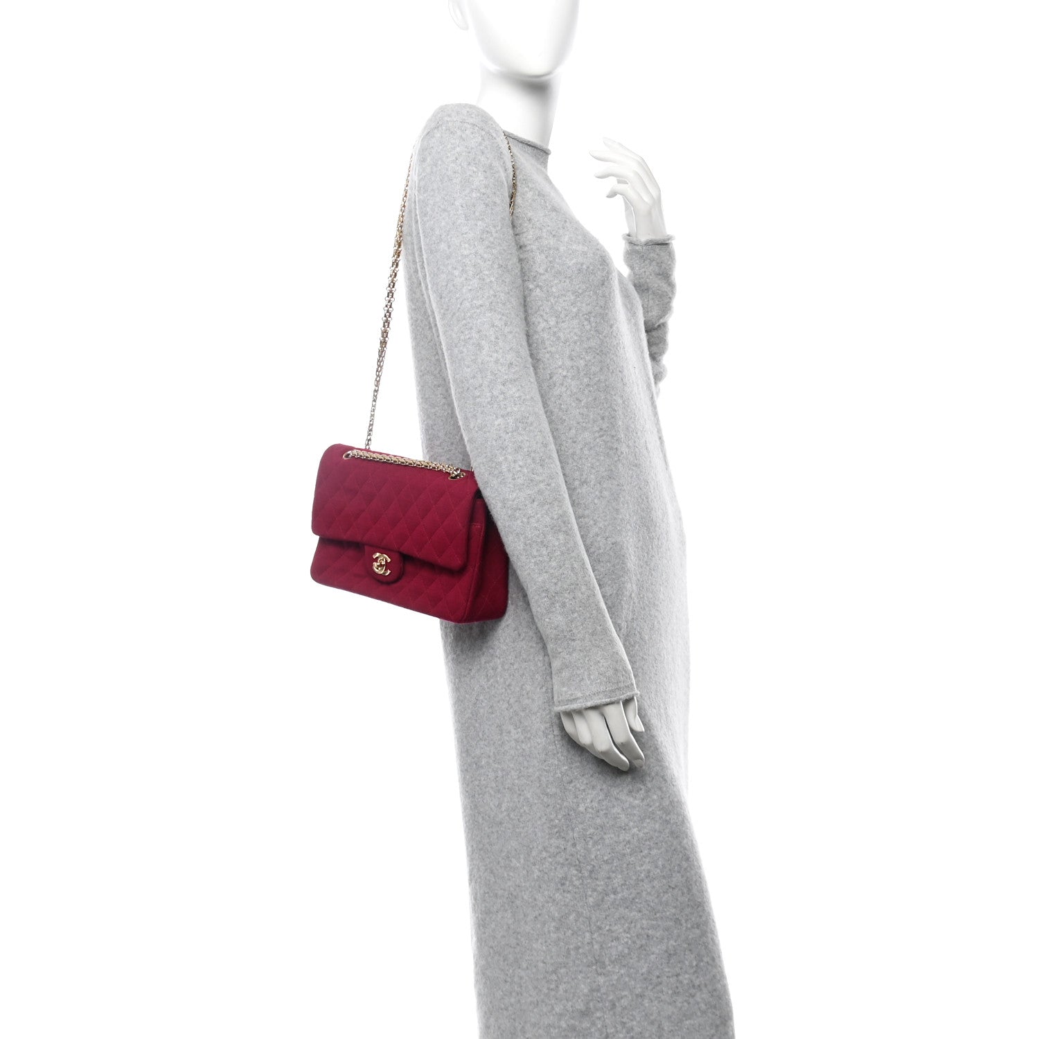 Chanel Jersey Quilted Medium Double Flap Bijoux Chain Dark Pink 2 of 10