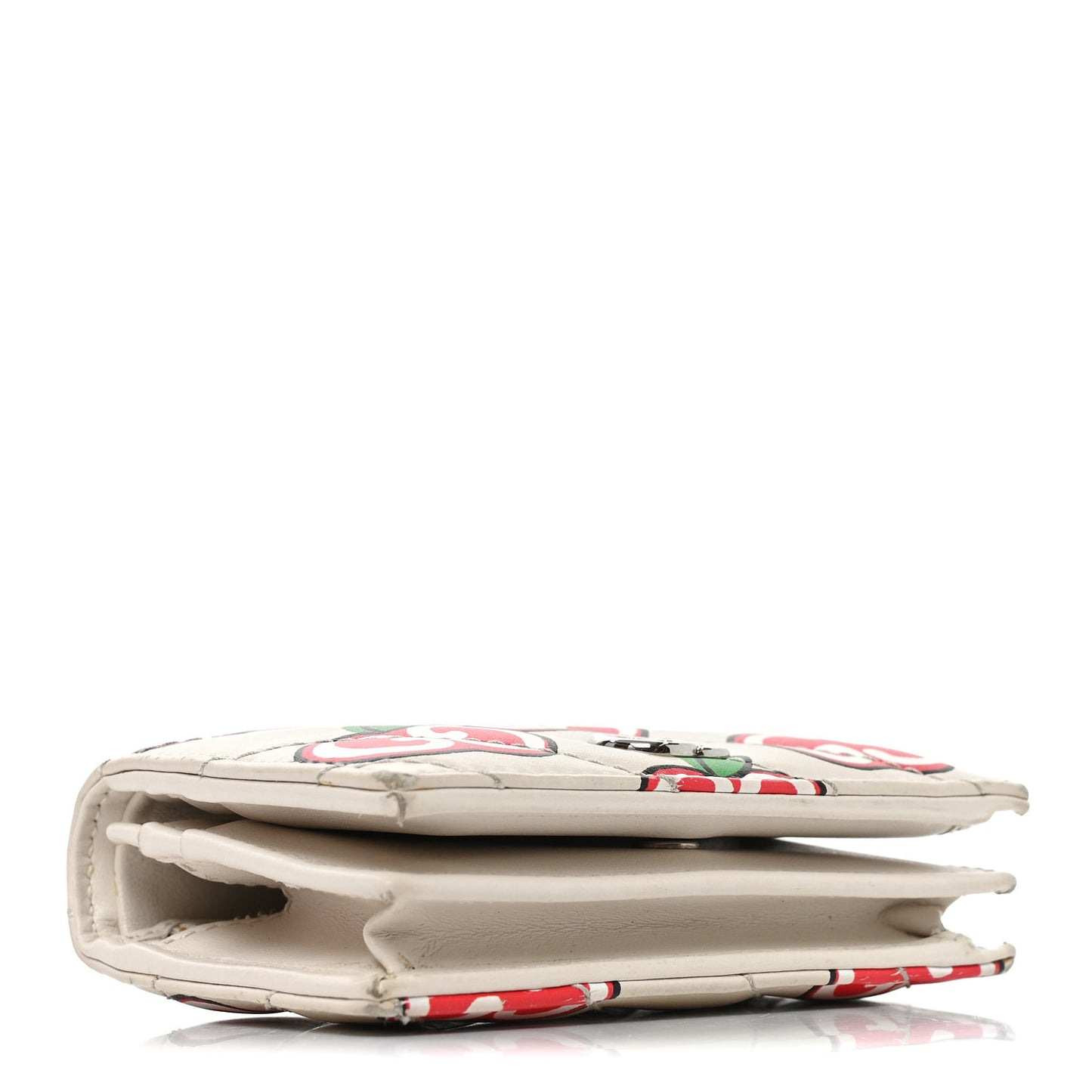 Calfskin Matelasse Diagonal GG Apple GG Marmont Card Case Wallet Ivory