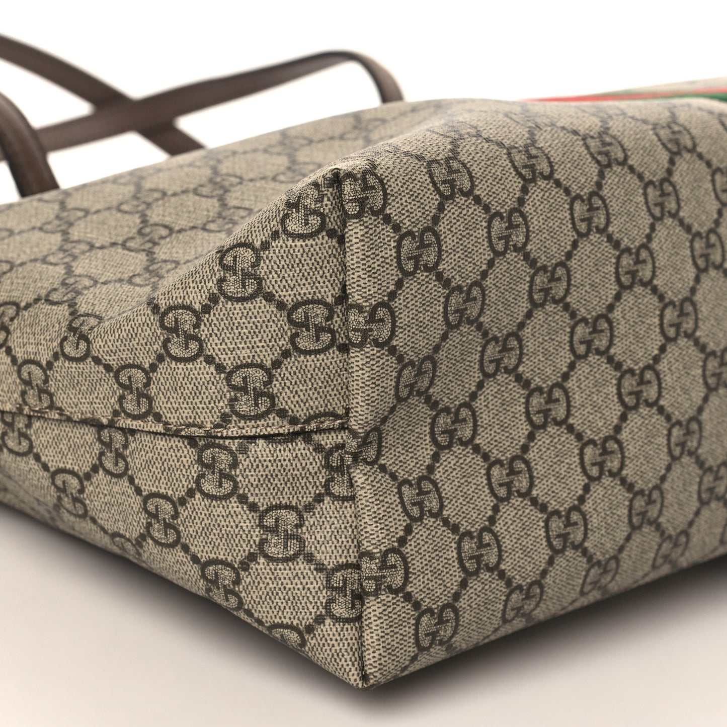 GG Supreme Monogram Textured Calfskin Web Medium Ophidia Shopping Tote Beige Ebony New Acero