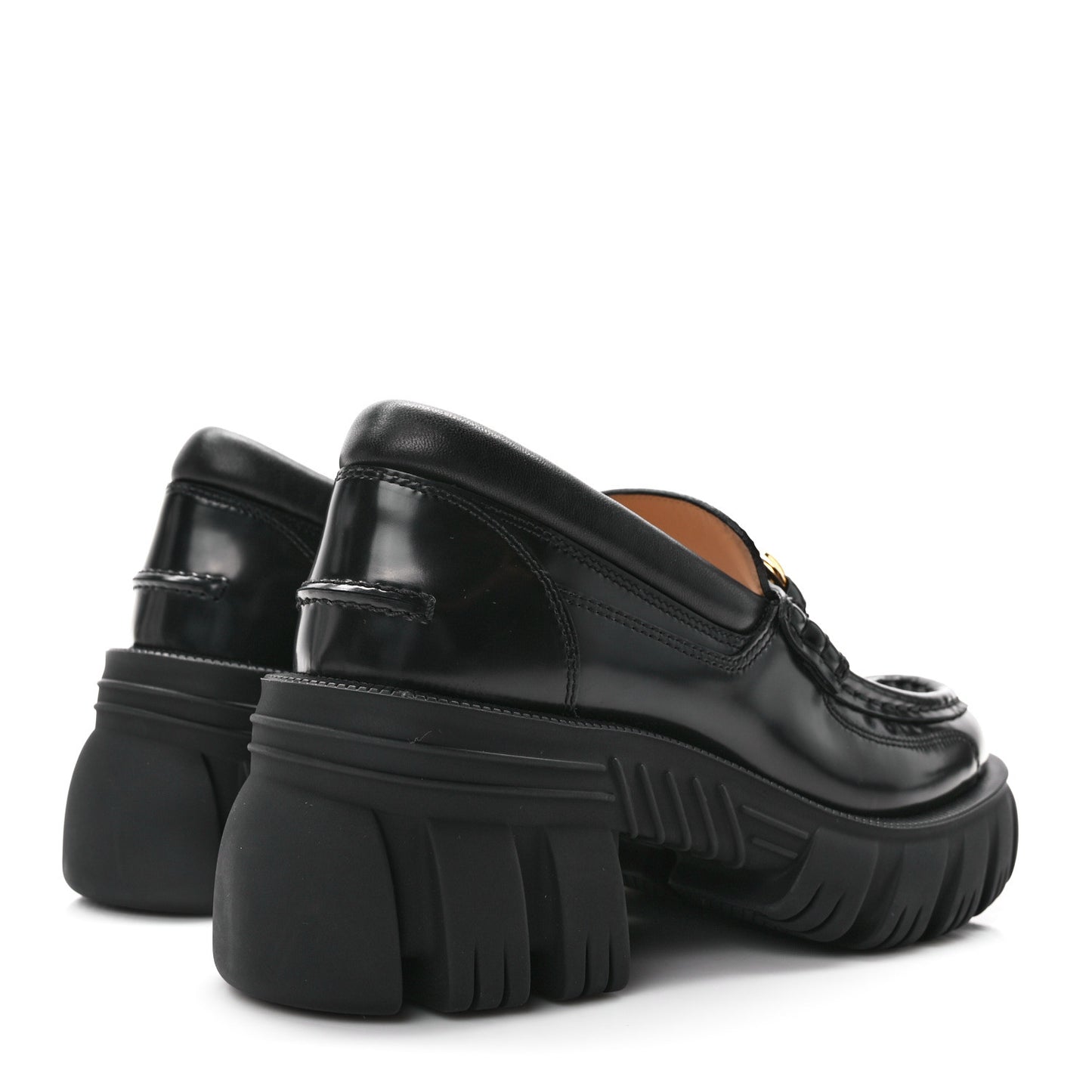 Magnum Calfskin Nappa Samoa Womens Horsebit Platform Chunky Lug Sole 40mm Loafers 37 Black