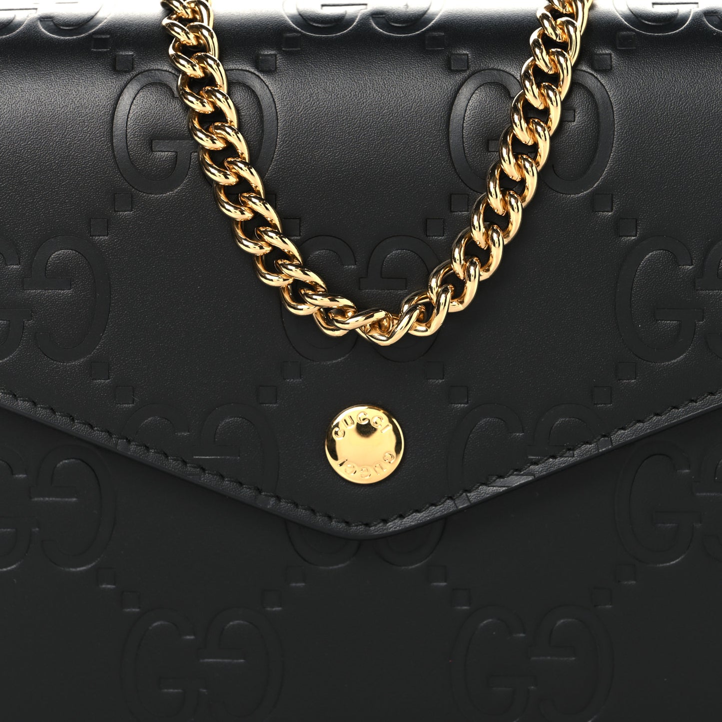 Calfskin GG Debossed Chain Wallet Black