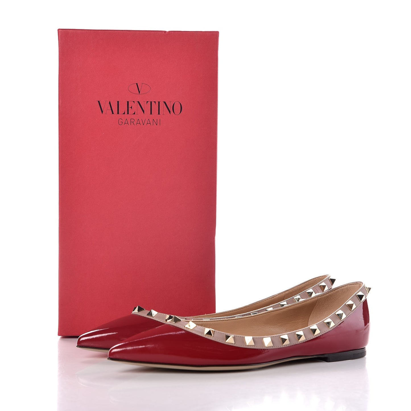 Patent Nappa Rockstud Ballerina Flats 37 Rosso Valentino Poudre