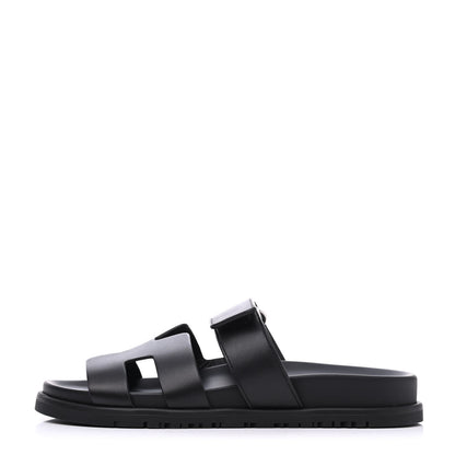 Hermes Calfskin Womens Chypre Sandals 37 Black 1 of 9