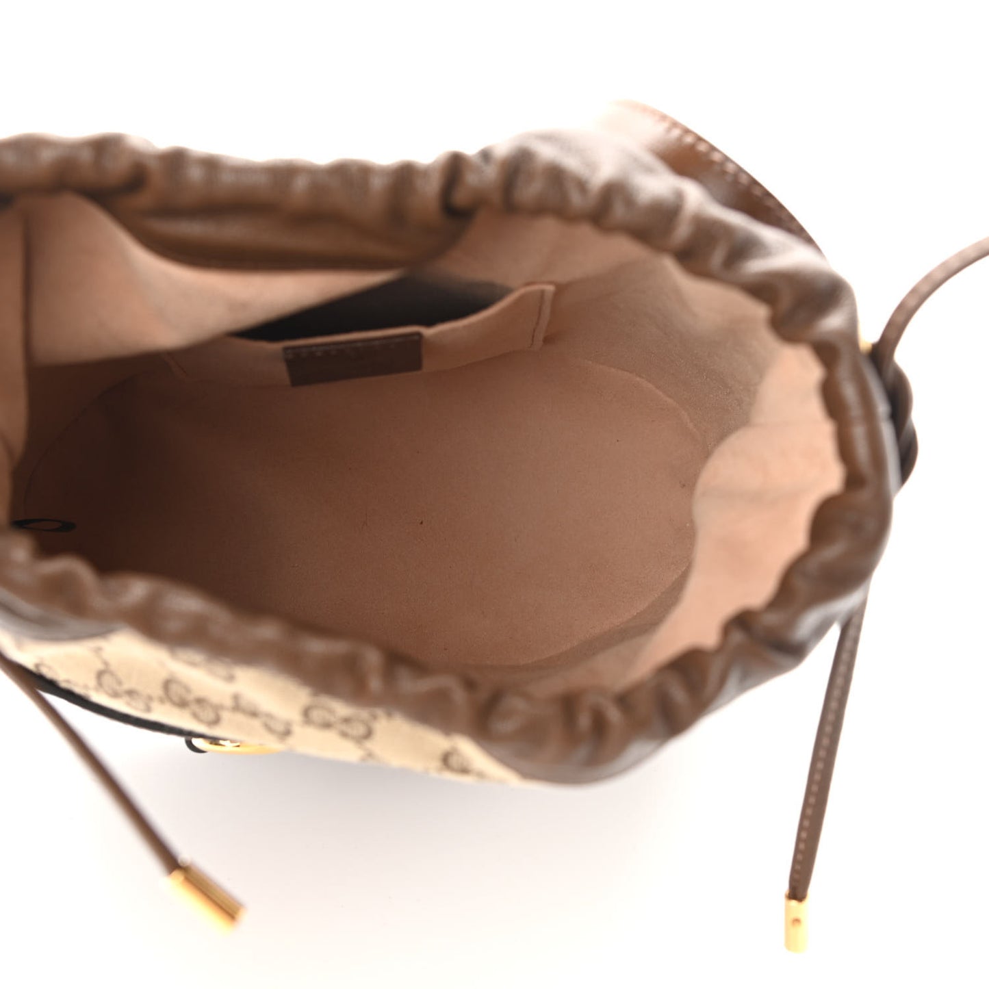 Monogram Textured Calfskin Horsebit 1955 Drawstring Bucket Bag Beige Brown Sugar