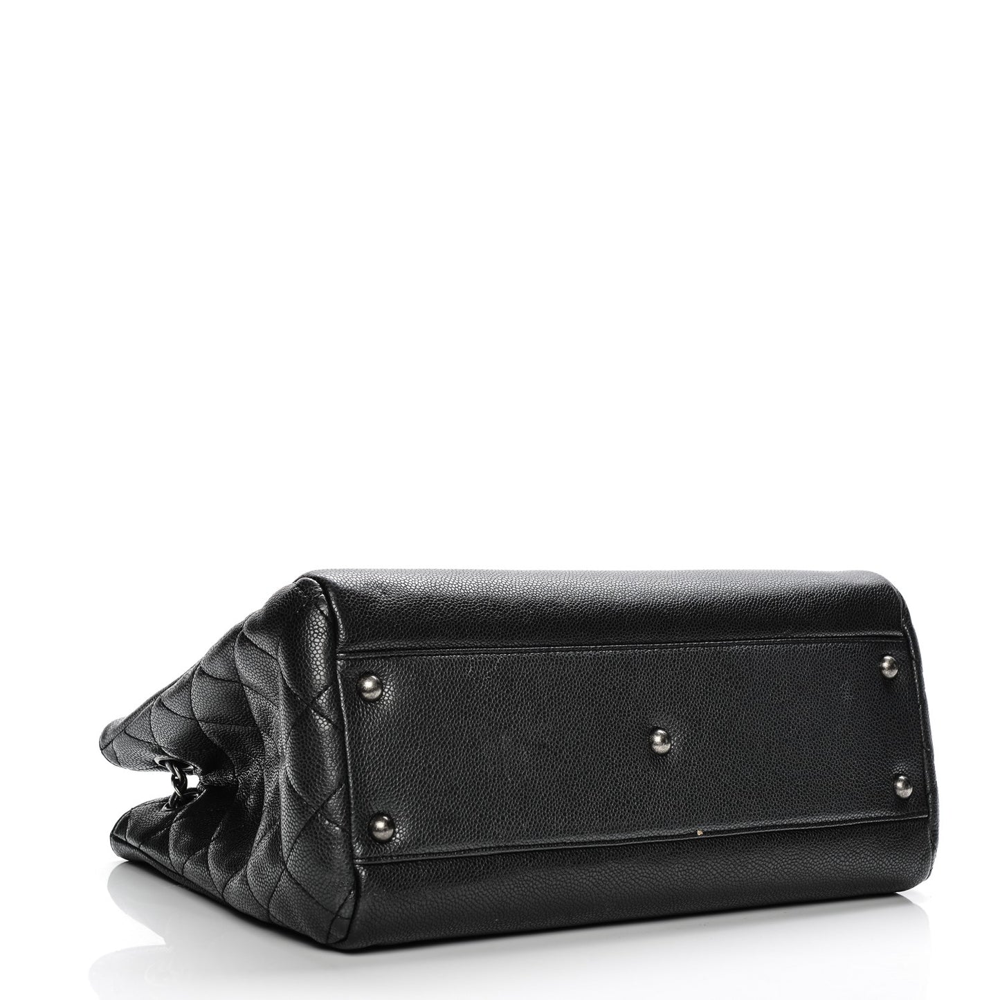Metallic Grained Calfskin Woven Chain Shopping Bag Black