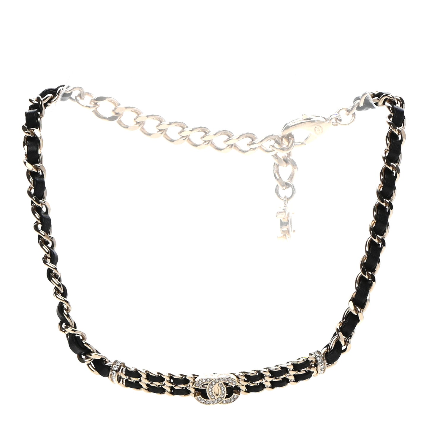 Metal Lambskin Crystal CC Choker Necklace Black Gold