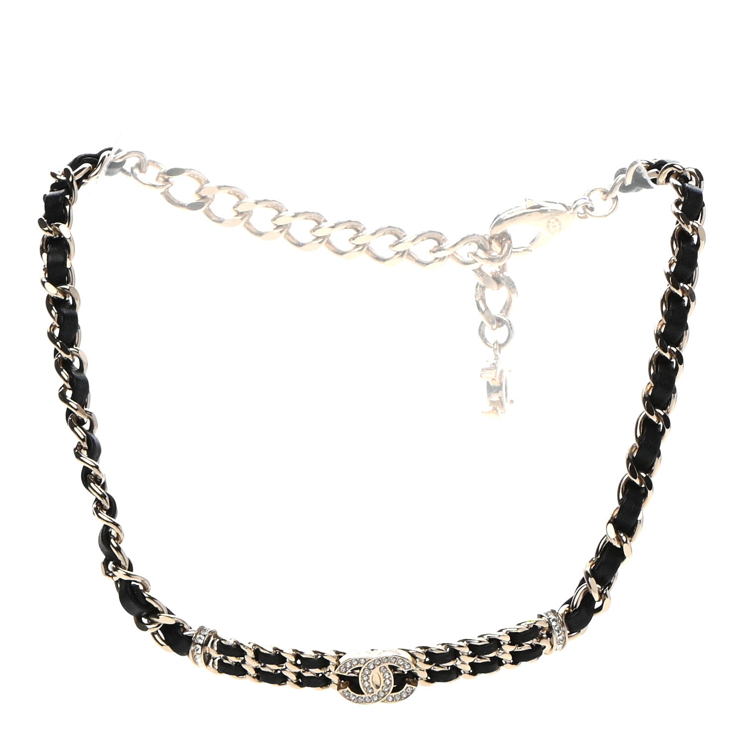 Chanel Metal Lambskin Crystal CC Choker Necklace Black Gold 3 of 5
