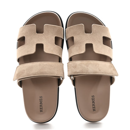 Hermes Suede Goatskin Womens Chypre Sandals 37.5 Beige Sable 2 of 10