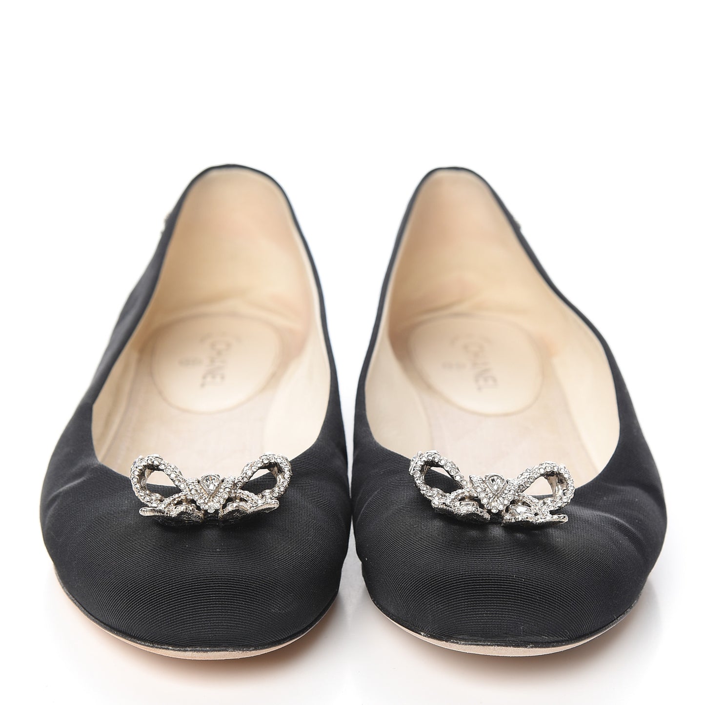 Grosgrain Crystal Bow Cap Ballet Flats 36.5 Black