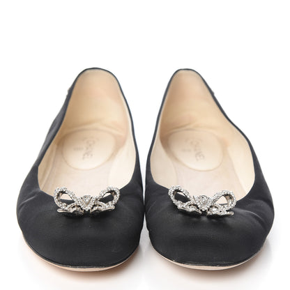 Chanel Grosgrain Crystal Bow Cap Ballet Flats 36.5 Black 2 of 11