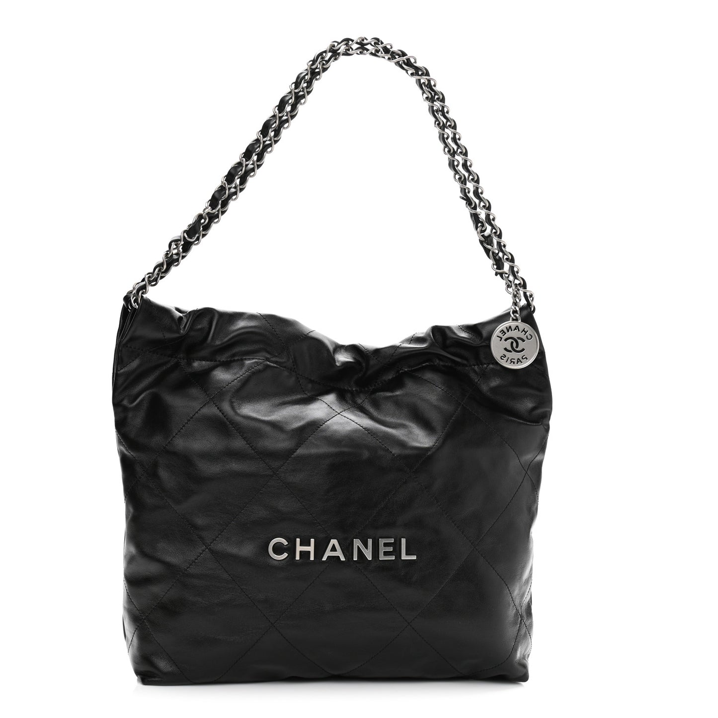 Shiny Calfskin Quilted Small Chanel 22 Black