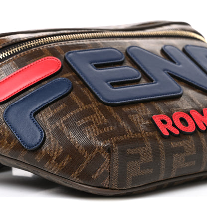 Fendi X FILA Glazed Fabric Vitello Century FF 1974 Mania Belt Bag Mogano Panna Blueberry 8 of 10