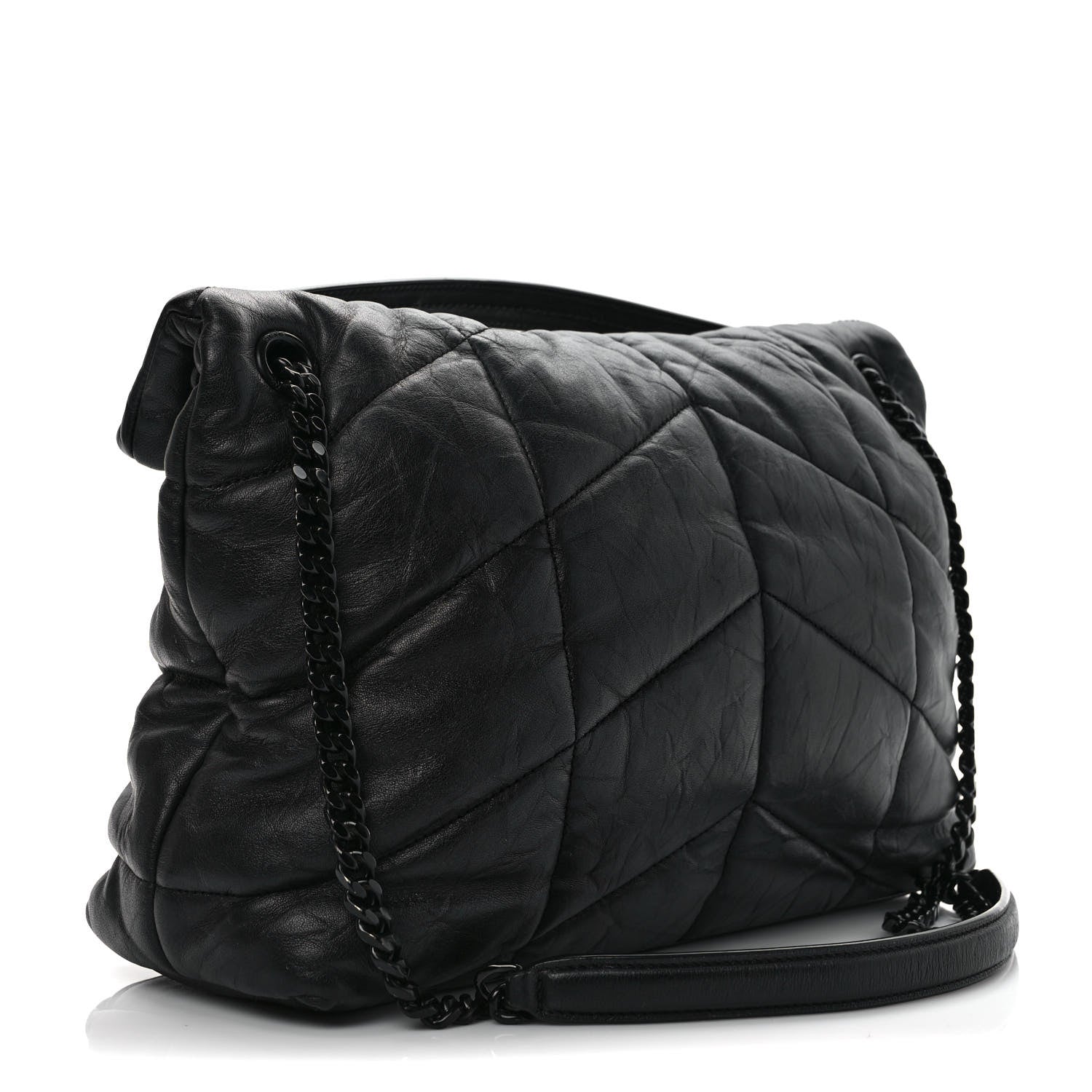 Saint Laurent Lambskin Quilted Monogram Monochrome Medium Loulou Puffer Chain Satchel Black 2 of 10