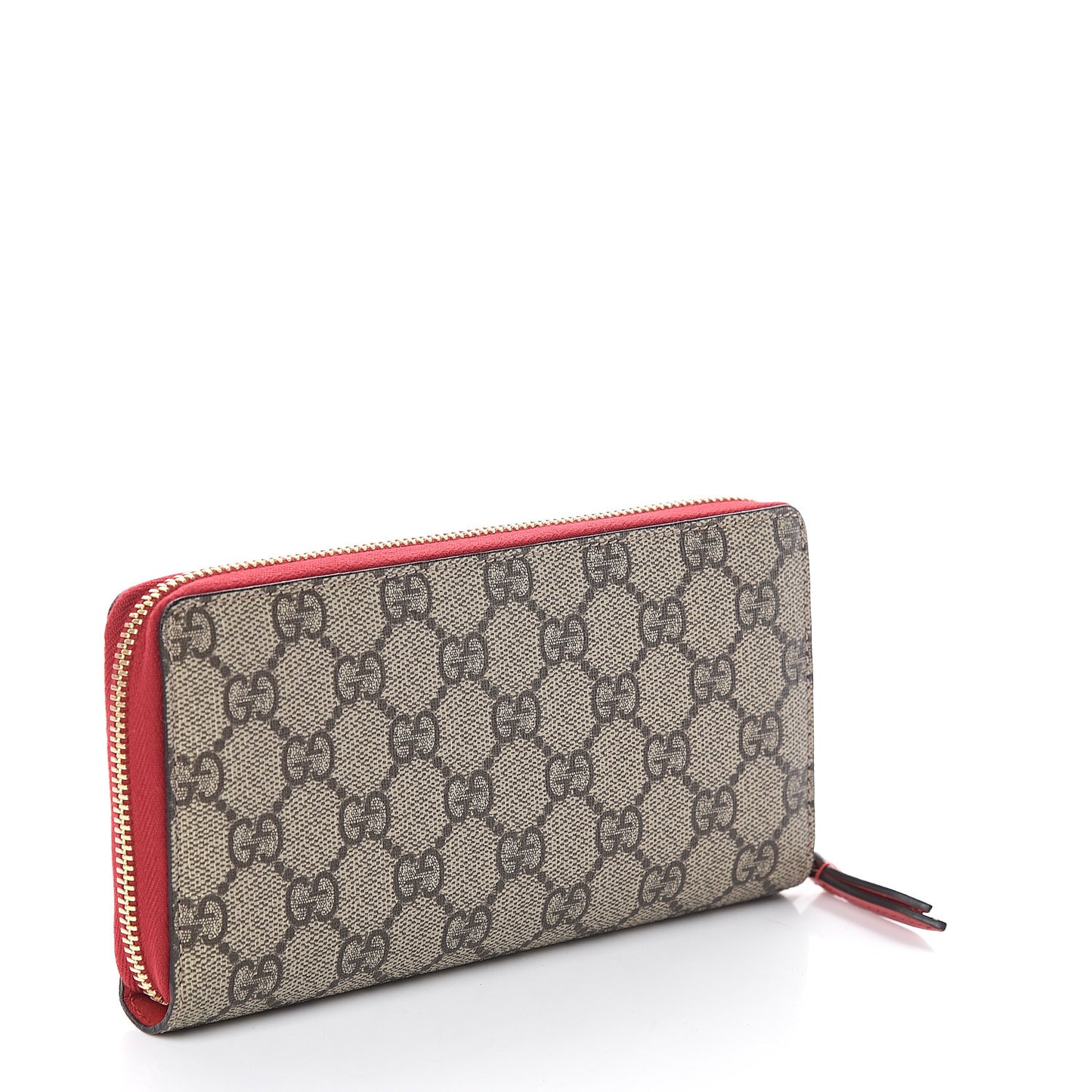 GG Supreme Monogram Bosco Patch Zip Around Wallet Beige Malva Hibiscus Red