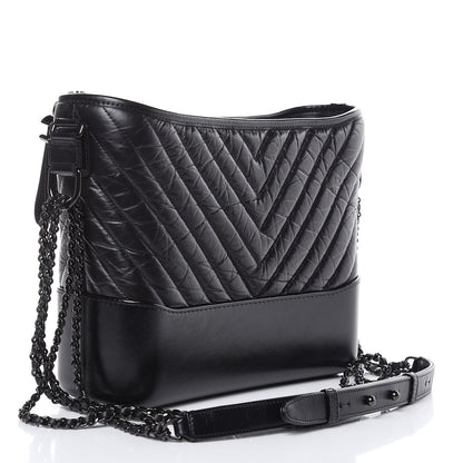 Chanel Aged Calfskin Chevron Quilted Medium Gabrielle Hobo Black 4 of 12